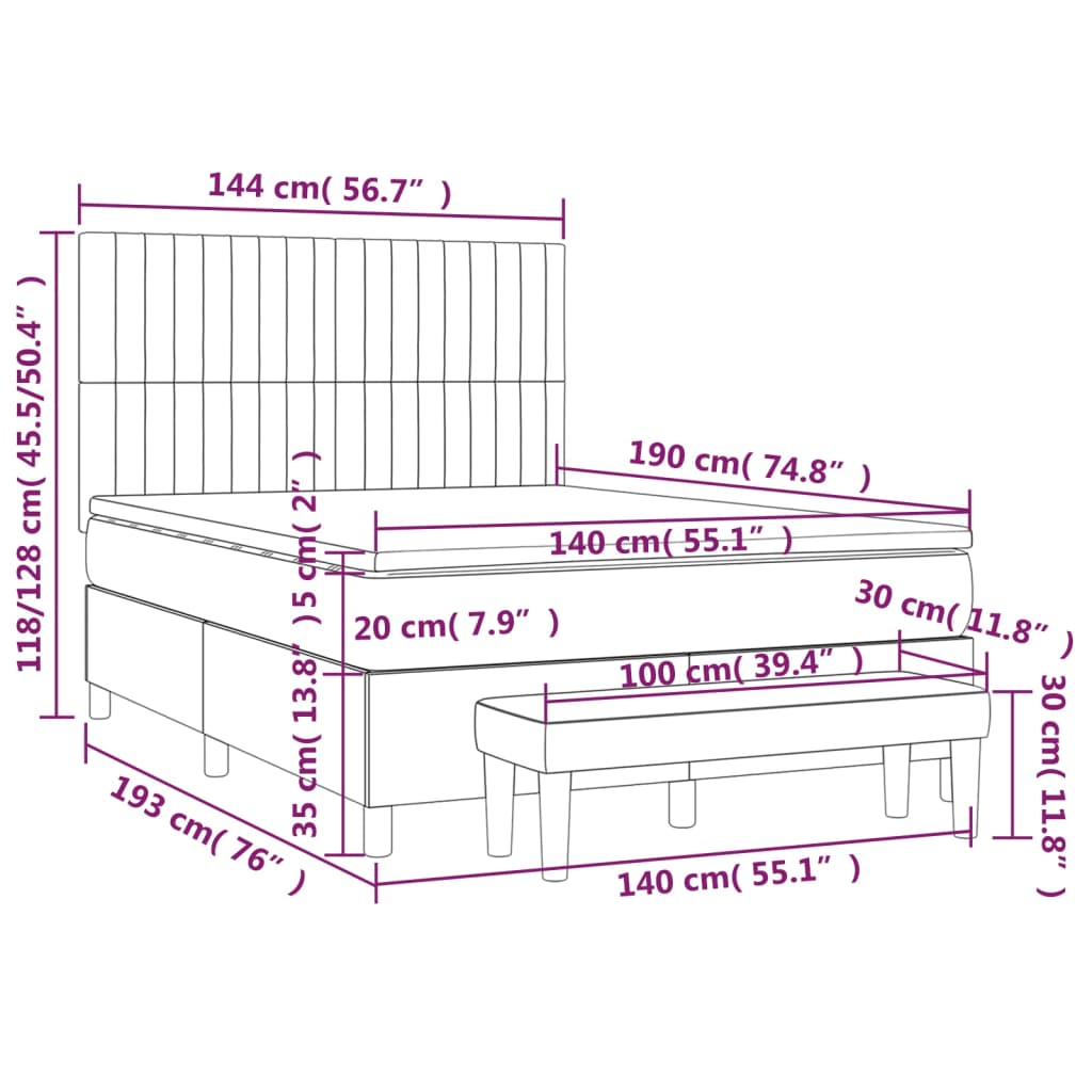 vidaXL Boxspringbett mit Matratze Taupe 140x190 cm Stoff