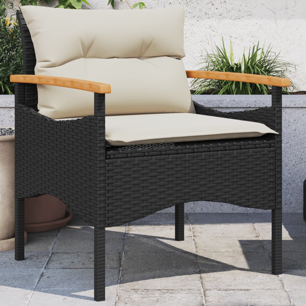 vidaXL 3-tlg. Garten-Sofagarnitur mit Kissen Schwarz Poly Rattan