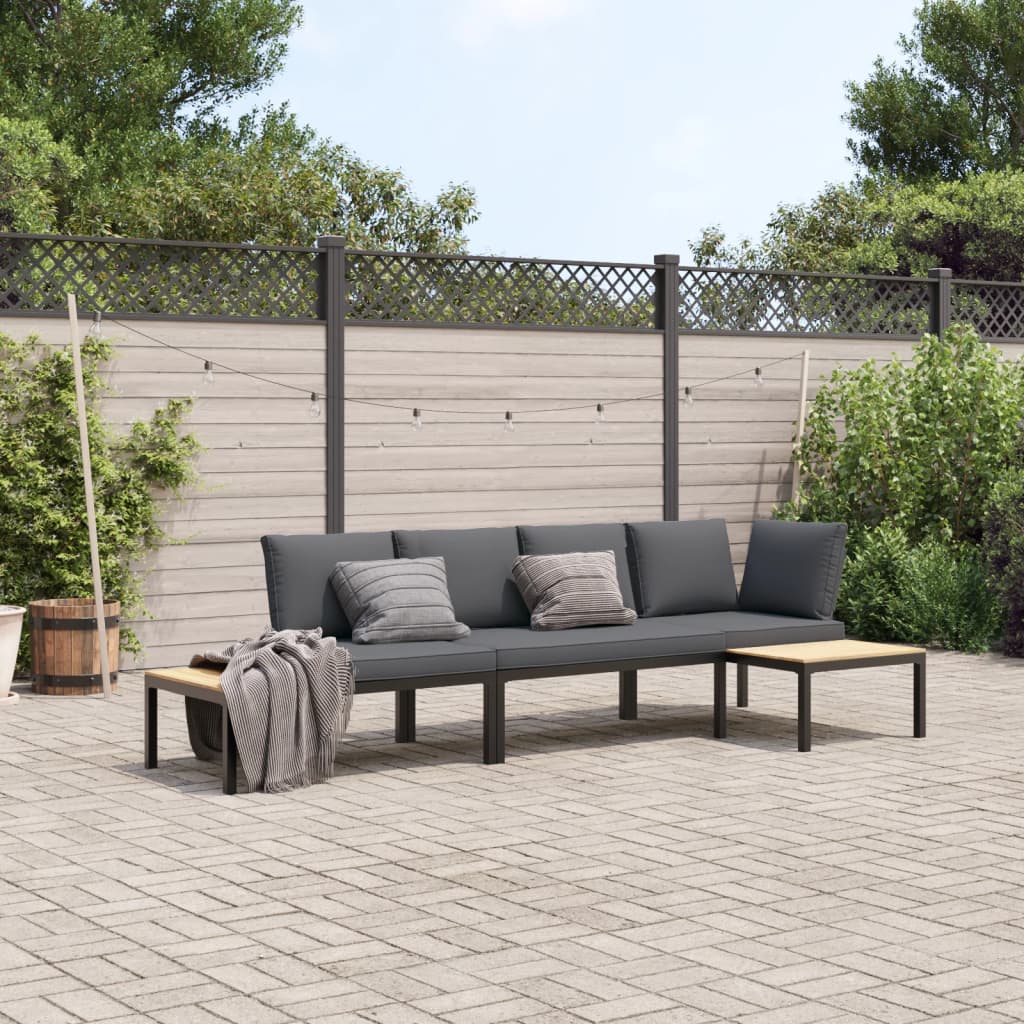 vidaXL 3-tlg. Garten-Sofagarnitur mit Kissen Schwarz Aluminium