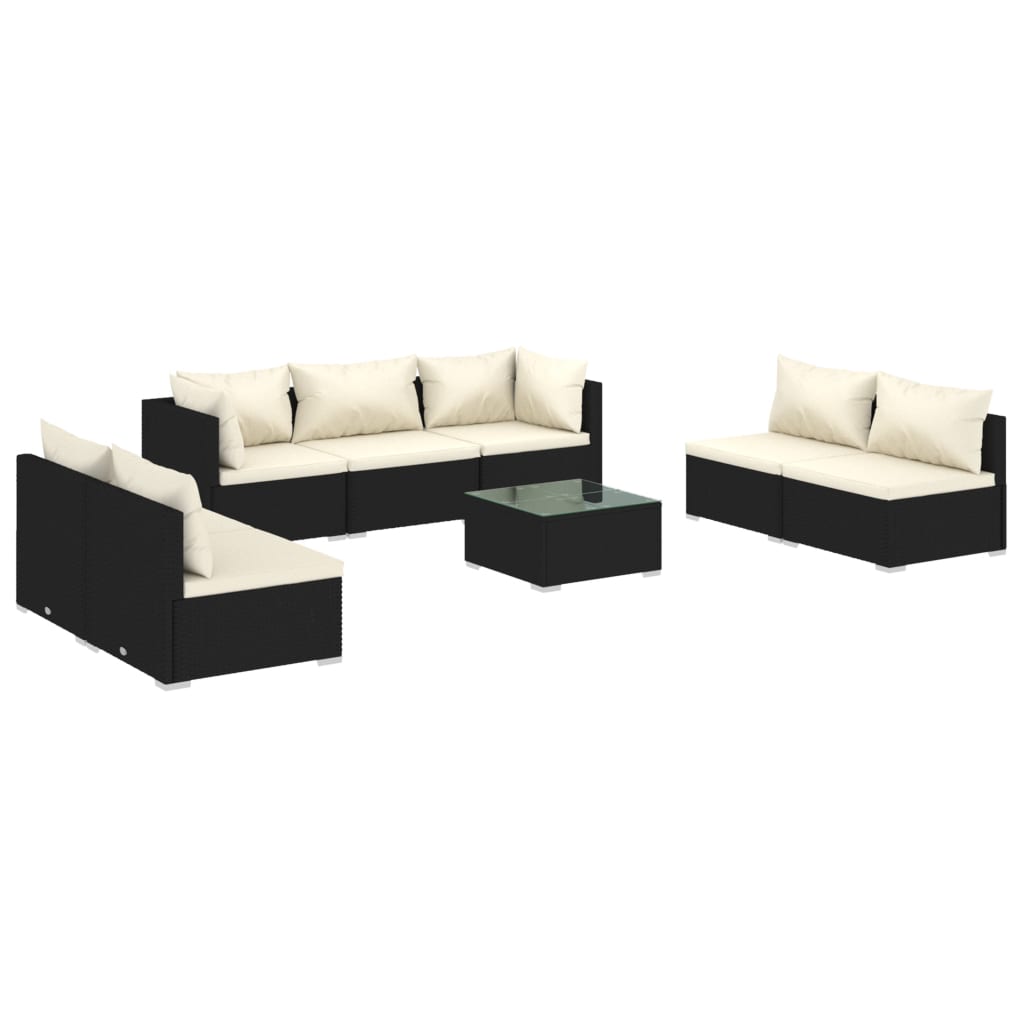 vidaXL 8-tlg. Garten-Lounge-Set mit Kissen Poly Rattan Schwarz