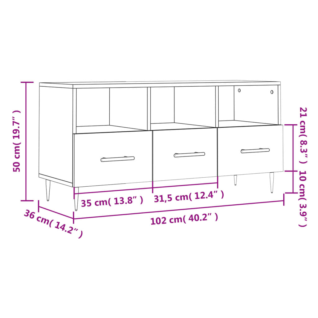 vidaXL TV-Schrank Grau Sonoma 102x36x50 cm Holzwerkstoff