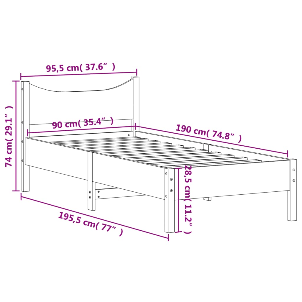 vidaXL Massivholzbett ohne Matratze Weiß 90x190 cm Kiefernholz