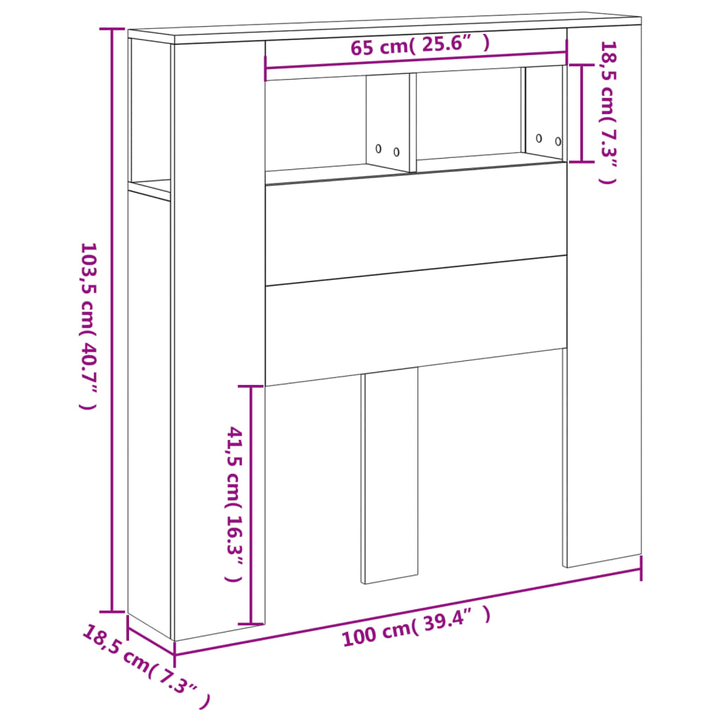 vidaXL LED-Kopfteil Grau Sonoma 100x18,5x103,5 cm Holzwerkstoff