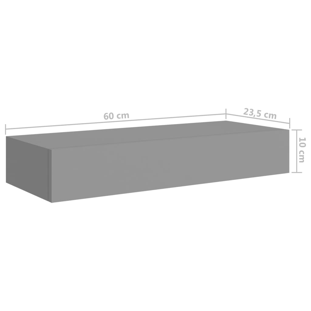 vidaXL Wand-Schubladenregale 2 Stk. Grau 60x23,5x10 cm MDF