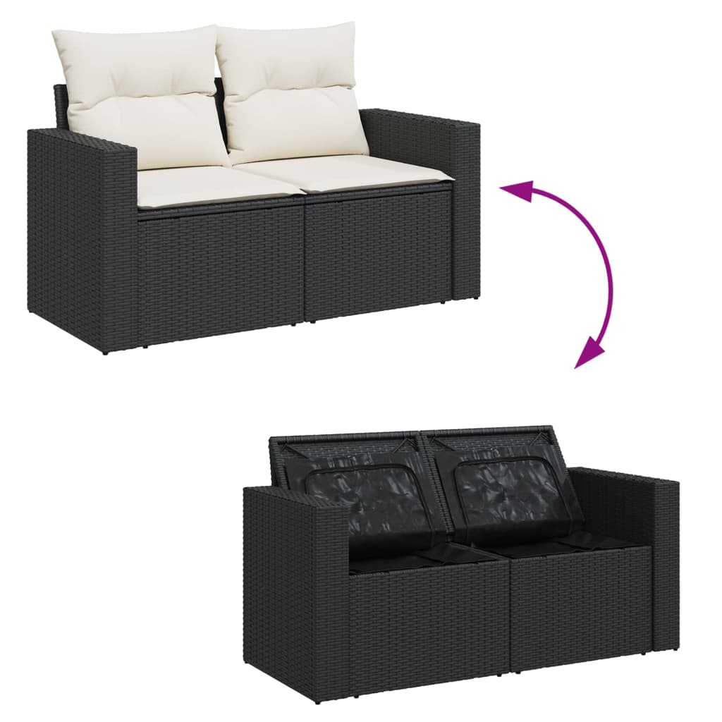 vidaXL Gartensofa mit Kissen 2-Sitzer Schwarz Poly Rattan