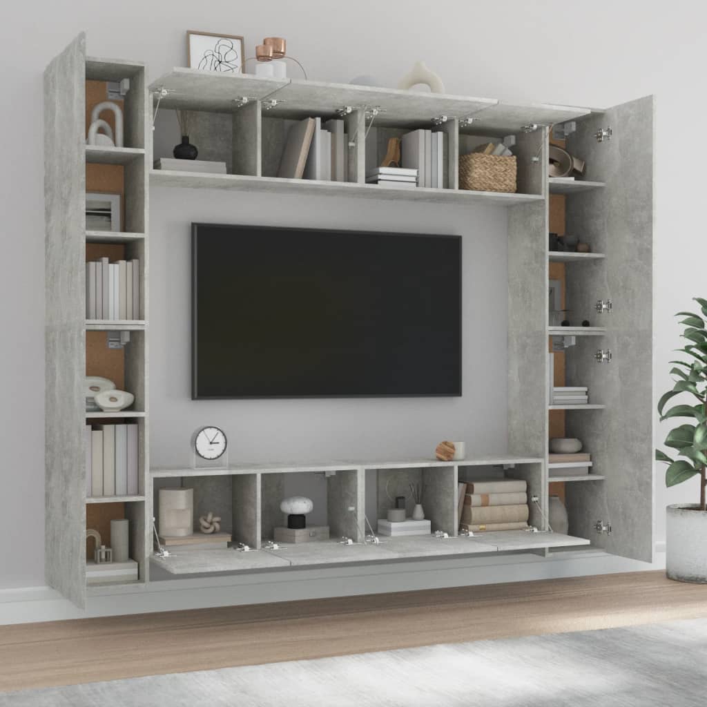 vidaXL 8-tlg. TV-Schrank-Set Betongrau Holzwerkstoff