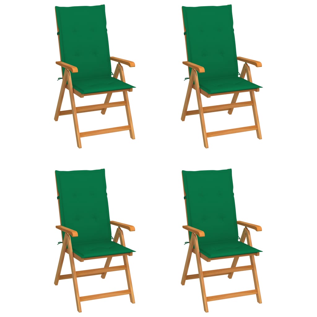 vidaXL Gartenstühle 4 Stk. mit Grünen Kissen Massivholz Teak
