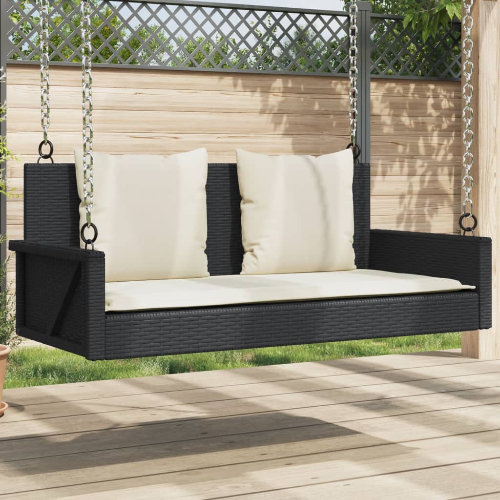 vidaXL Hängebank mit Kissen Schwarz 119x56x48 cm Poly Rattan