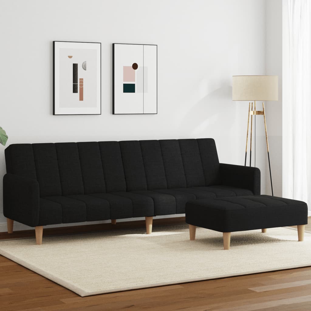 vidaXL Schlafsofa 2-Sitzer mit Fußhocker Schwarz Stoff