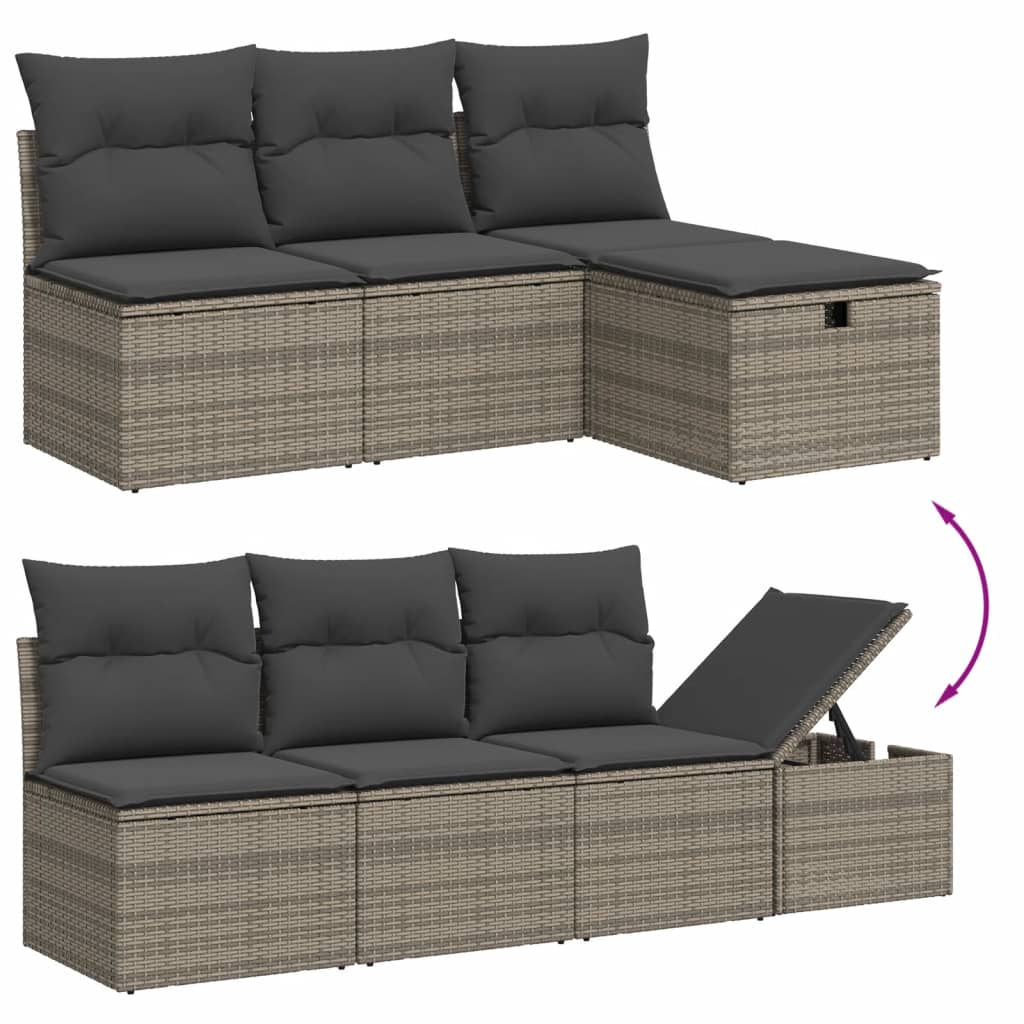 vidaXL 7-tlg. Garten-Sofagarnitur mit Kissen Grau Poly Rattan