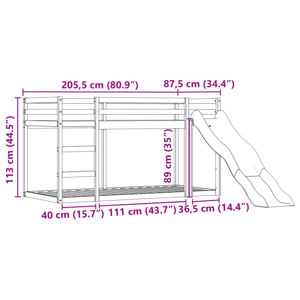 vidaXL Etagenbett mit Rutsche und Gardinen Weiß und Schwarz 80x200 cm