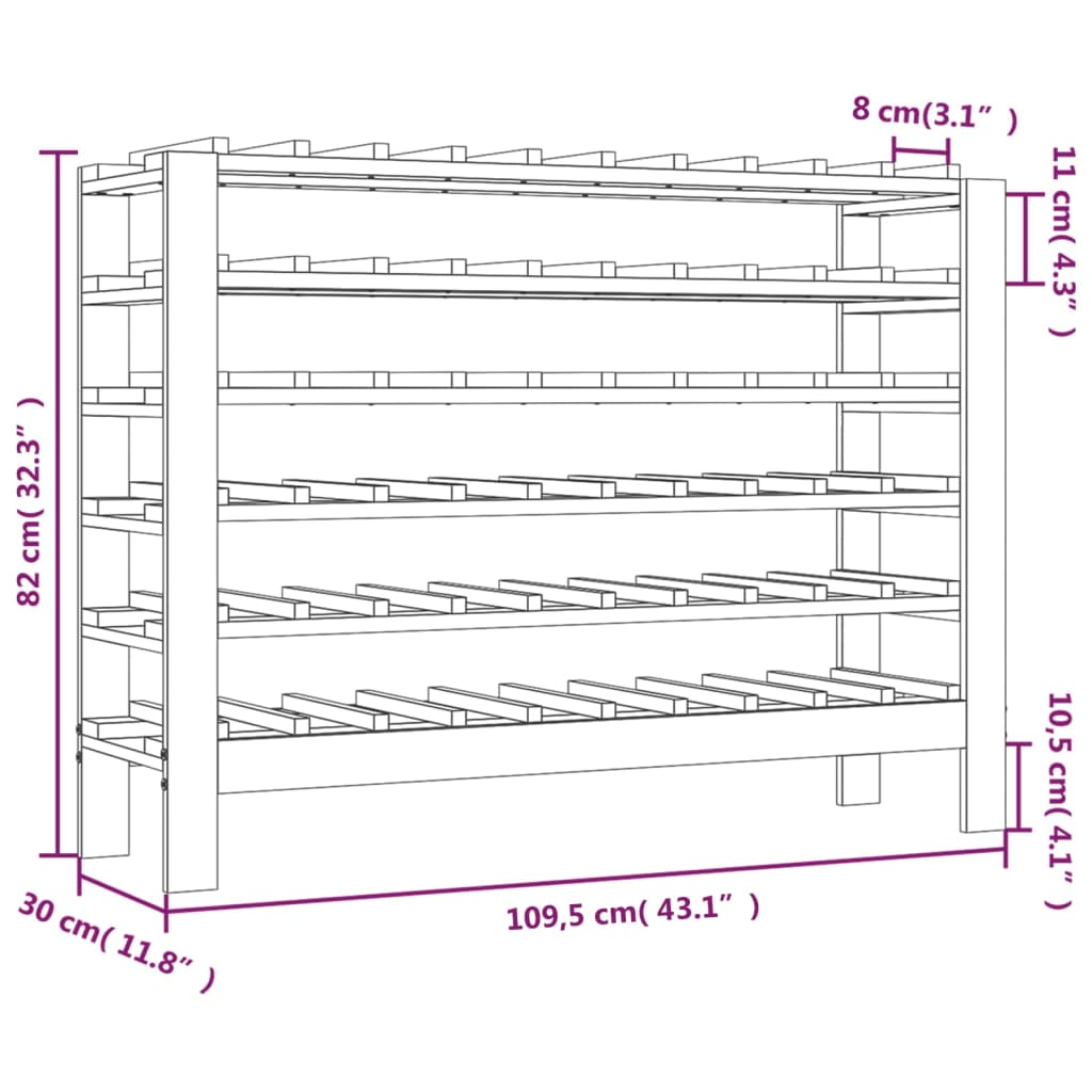 vidaXL Weinregal 109,5x30x82 cm Massivholz Kiefer