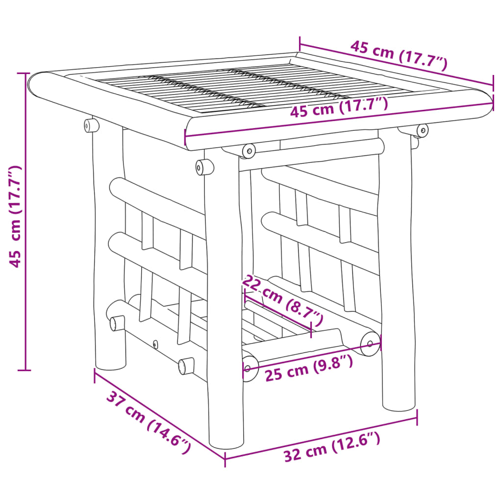 vidaXL Beistelltisch 45x45x45 cm Bambus