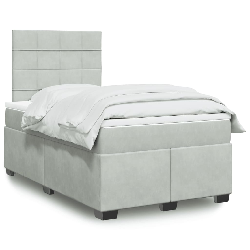 vidaXL Boxspringbett mit Matratze Hellgrau 120x200 cm Samt