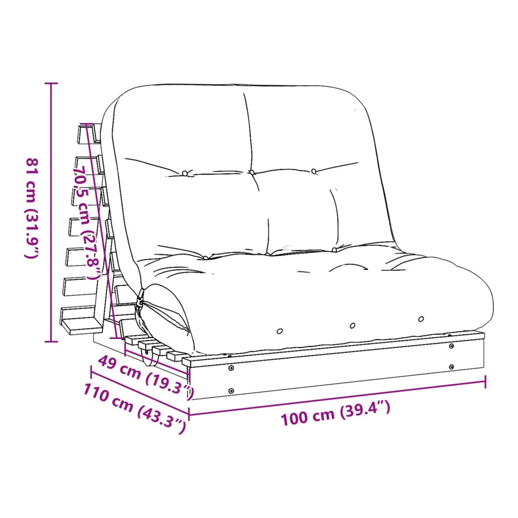 vidaXL Futon Schlafsofa mit Matratze 100x206x11cm Massivholz Douglasie