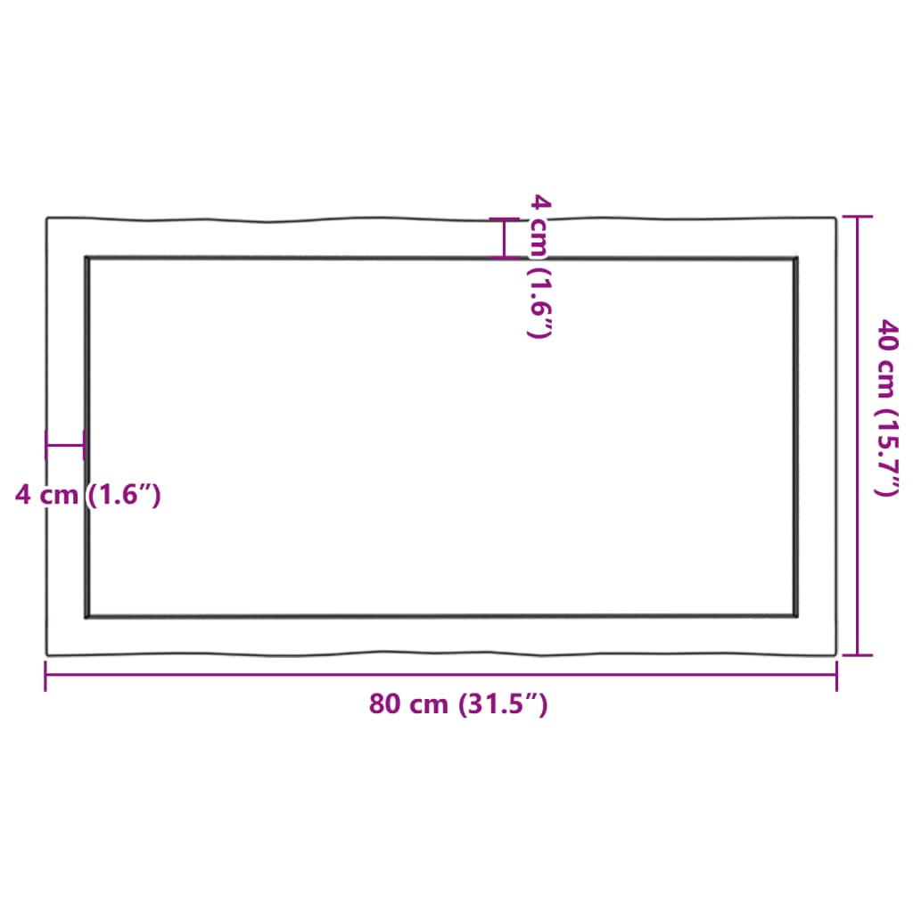 vidaXL Tischplatte 80x40x(2-4) cm Massivholz Unbehandelt Baumkante