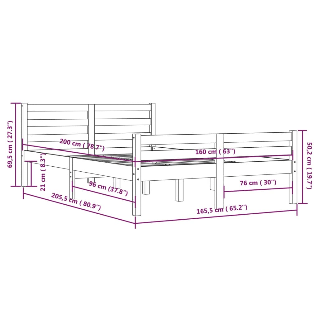 vidaXL Massivholzbett Honigbraun 160x200 cm