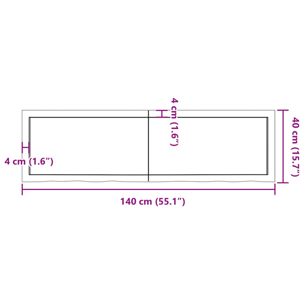 vidaXL Tischplatte 140x40x(2-6) cm Massivholz Eiche Unbehandelt