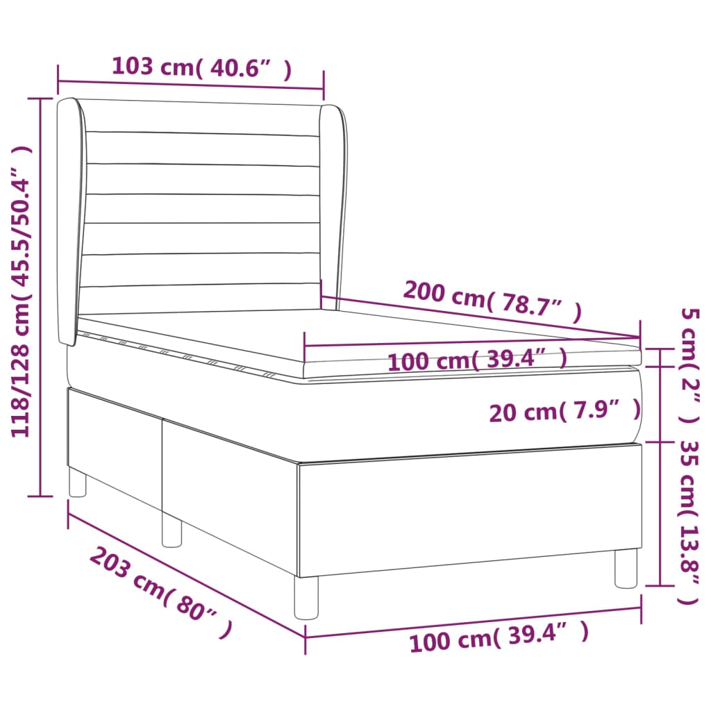 vidaXL Boxspringbett mit Matratze Dunkelgrau 100x200 cm Samt