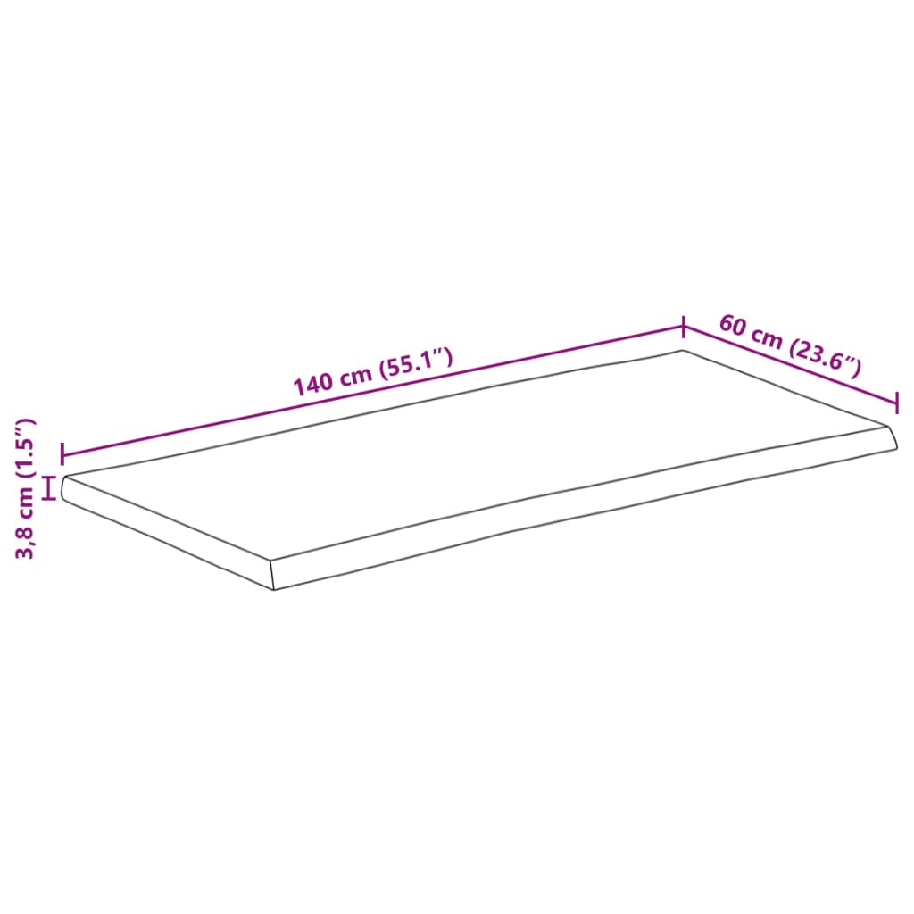 vidaXL Tischplatte 140x60x3,8cm Rechteckig Massivholz Akazie Baumkante