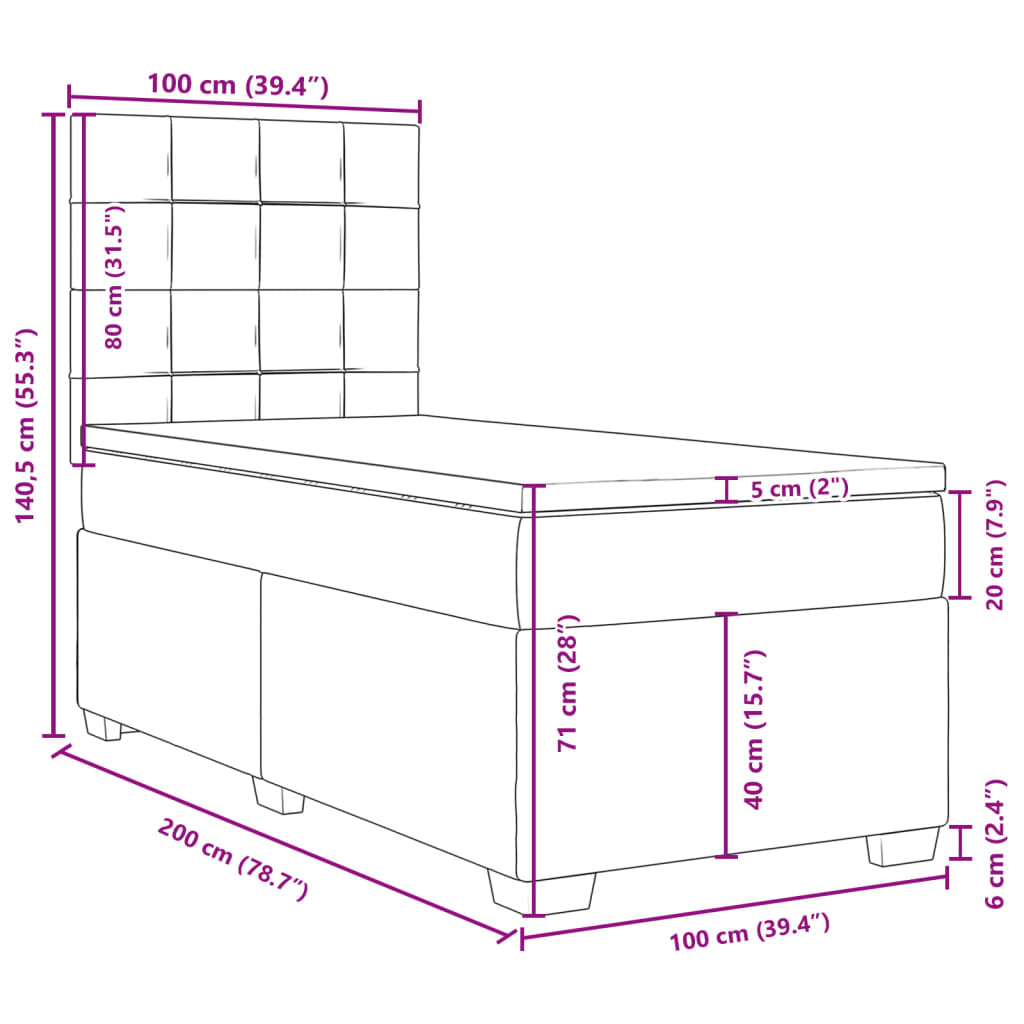 vidaXL Boxspringbett mit Matratze Taupe 100x200 cm Stoff