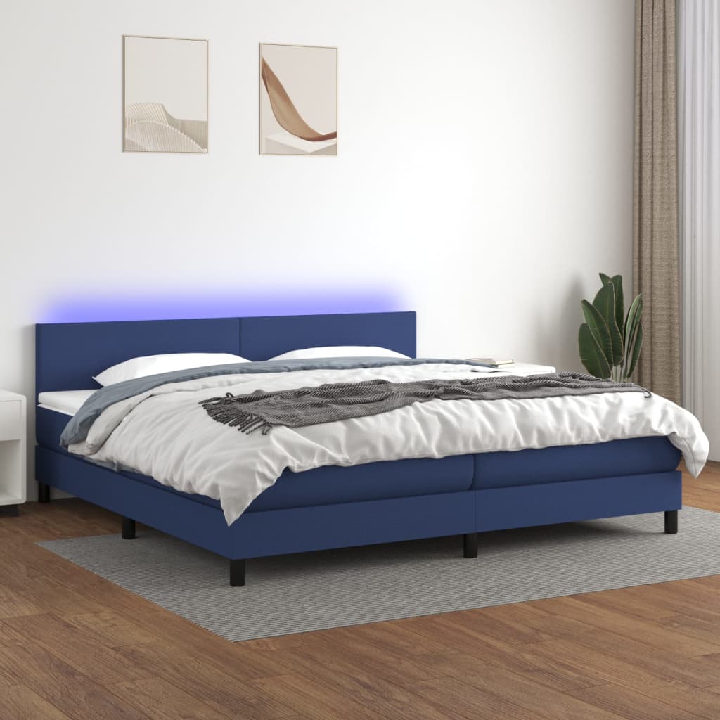 vidaXL Boxspringbett mit Matratze & LED Blau 200x200 cm Stoff