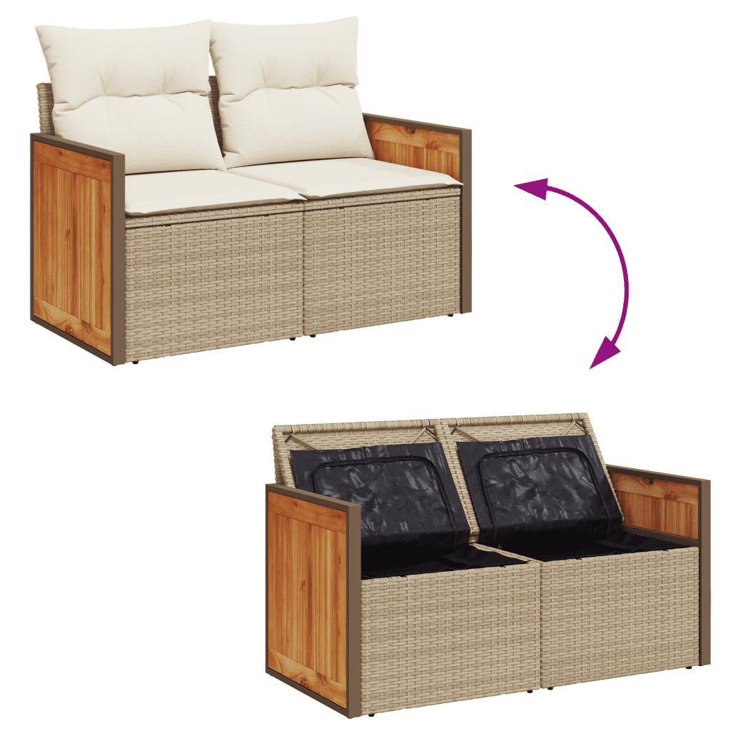 vidaXL 8-tlg. Garten-Sofagarnitur mit Kissen Beige Poly Rattan